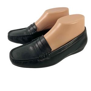 Walking Cradles Womens Size 6.5 WW Black Leather Penny Loafers Slip On Shoes